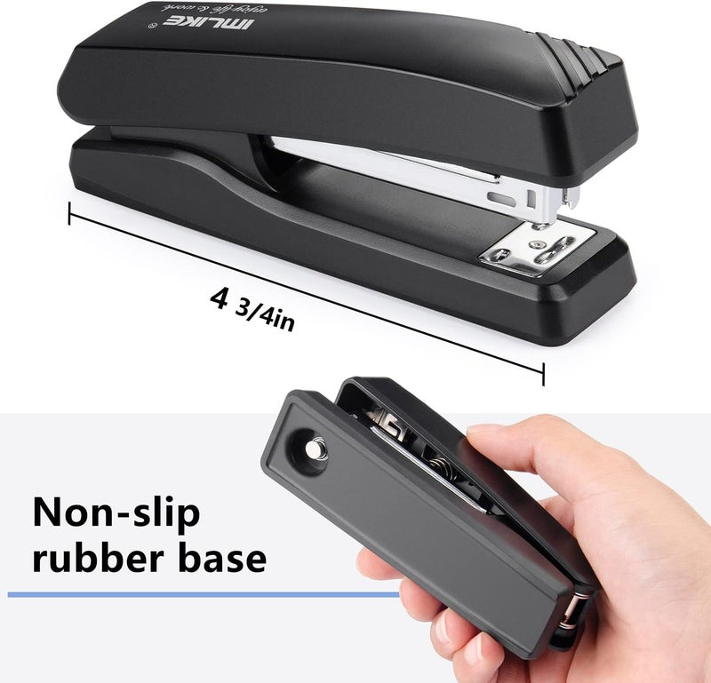 IMLIKE Desktop Office Stapler with 2000 Staples: Half Strip Desk Staplers, take 26/6 Staples 25 Sheets Capacity, Metal Construction, Non-Slip Base, Black, 2-Pack - Image 2